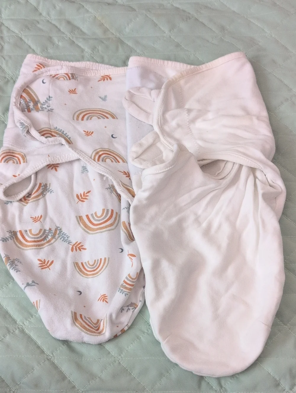 2 Preemie Baby Sleep Swaddles White & Rainbow